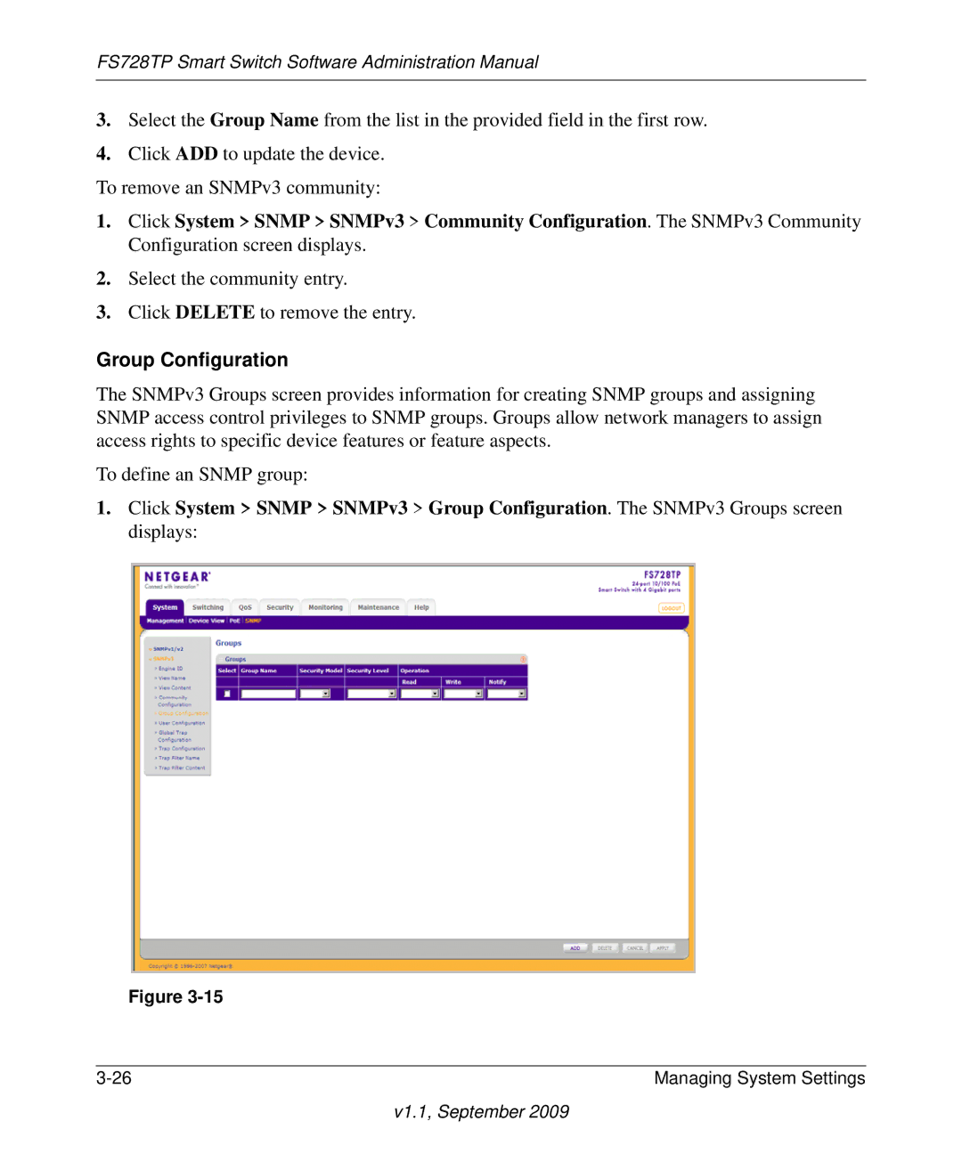 NETGEAR FS728TP manual Group Configuration 