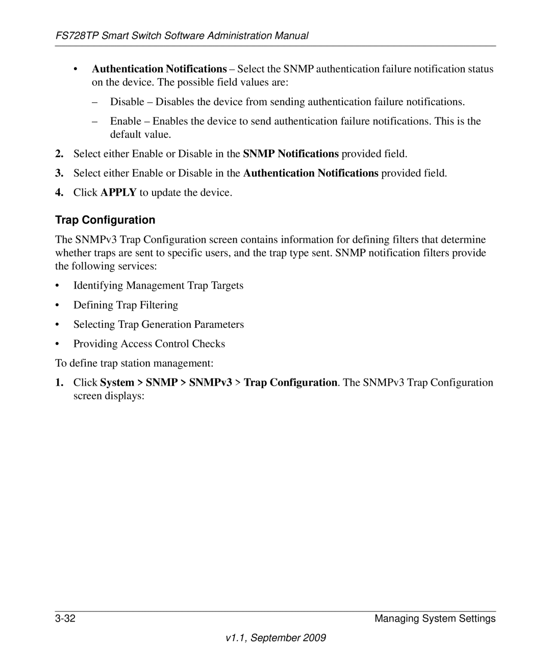 NETGEAR FS728TP manual Trap Configuration 