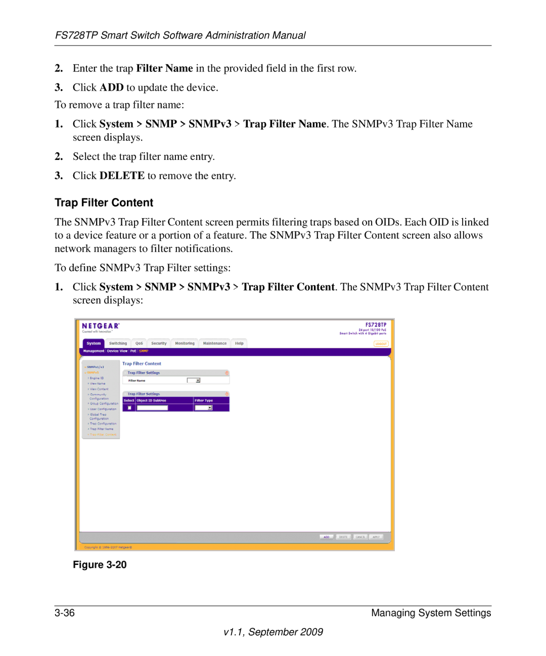 NETGEAR FS728TP manual Trap Filter Content 