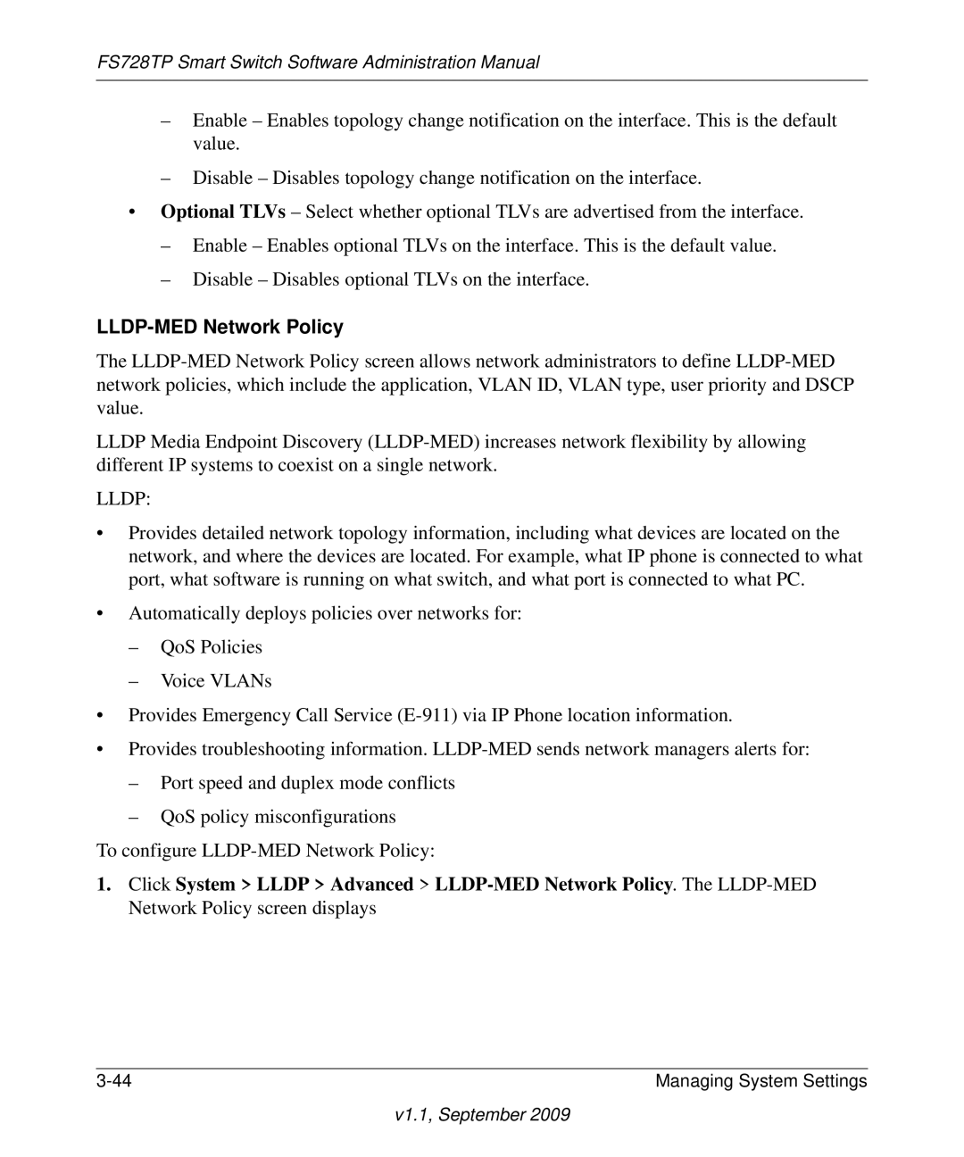 NETGEAR FS728TP manual LLDP-MED Network Policy, Lldp 