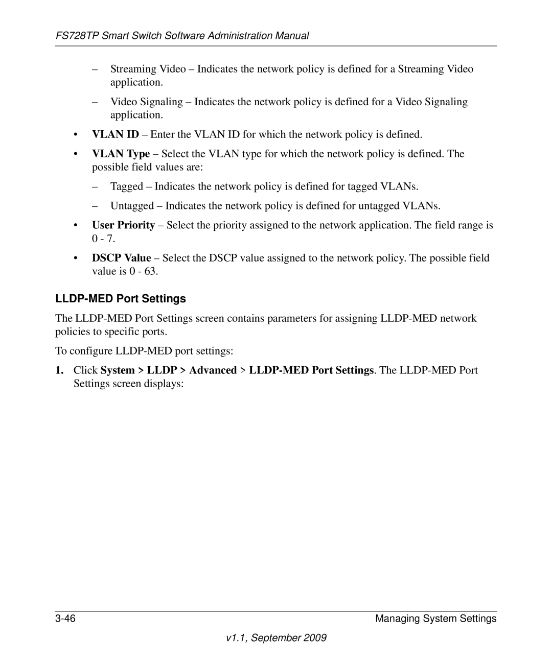 NETGEAR FS728TP manual LLDP-MED Port Settings 