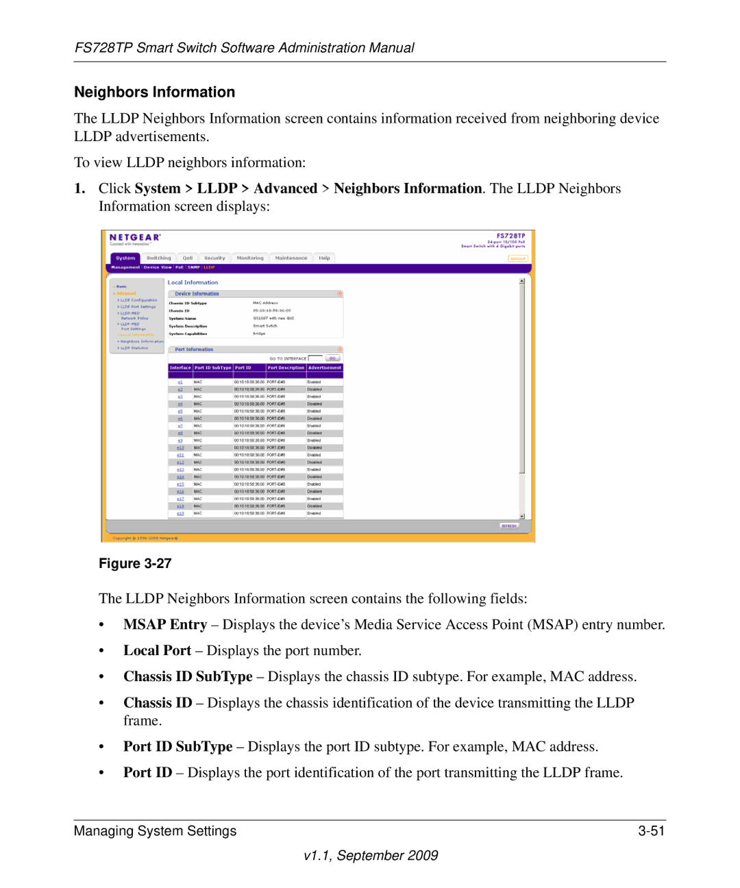 NETGEAR FS728TP manual Neighbors Information 