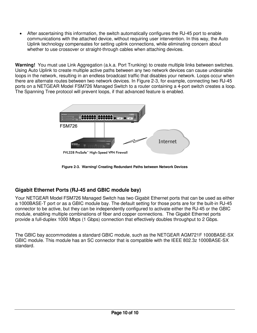 NETGEAR FSM726 manual Gigabit Ethernet Ports RJ-45 and Gbic module bay 