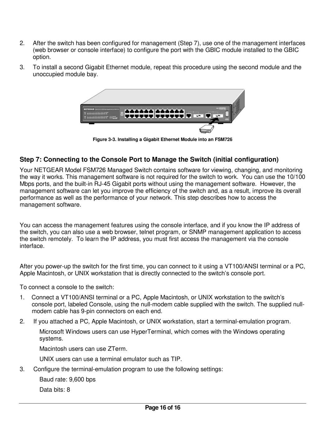 NETGEAR manual Installing a Gigabit Ethernet Module into an FSM726 