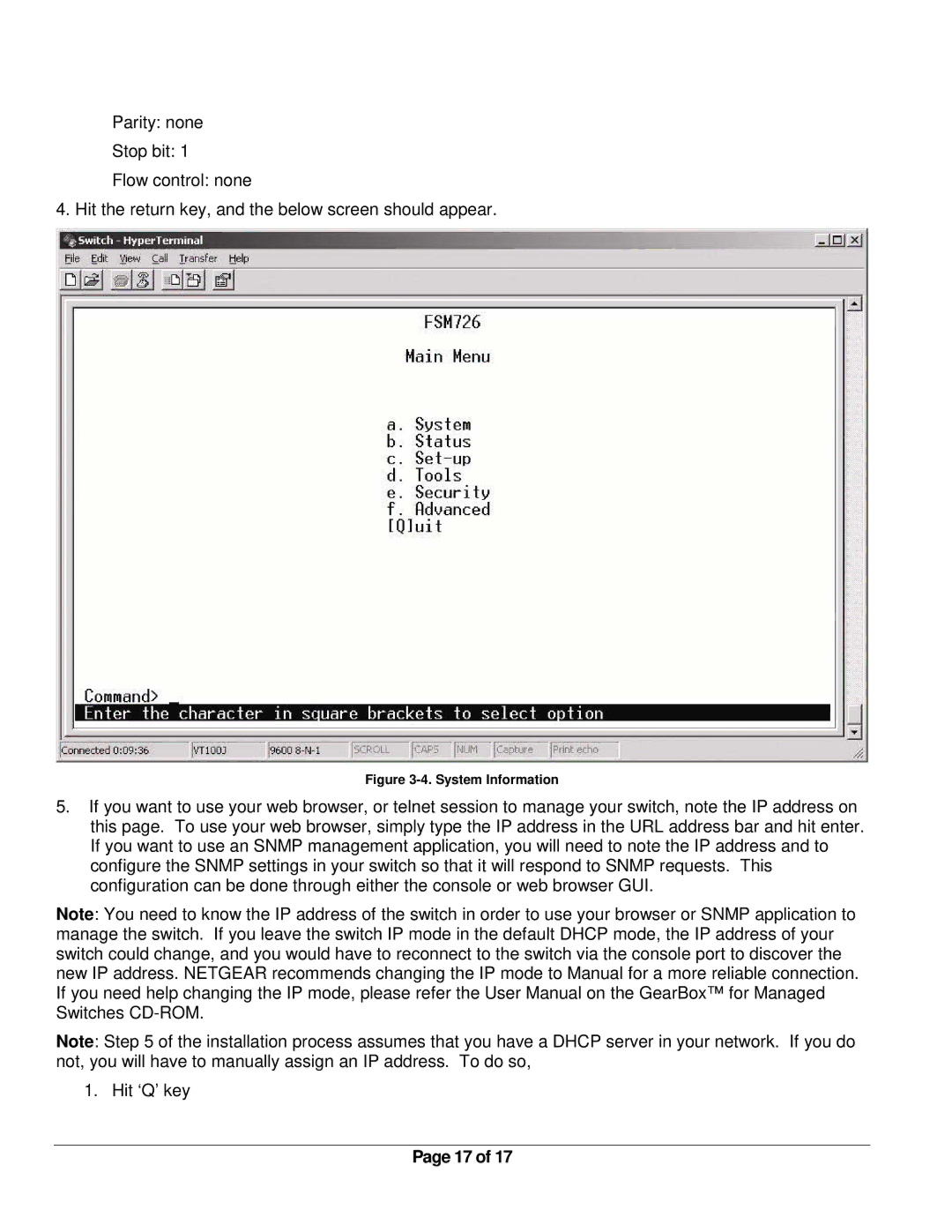 NETGEAR FSM726 manual System Information 