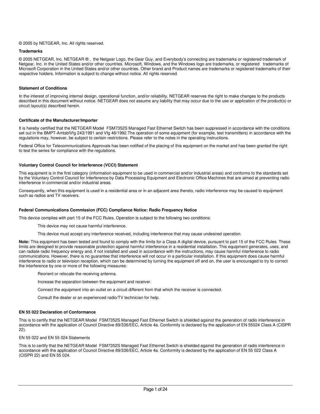 NETGEAR FSM7352S manual Trademarks 