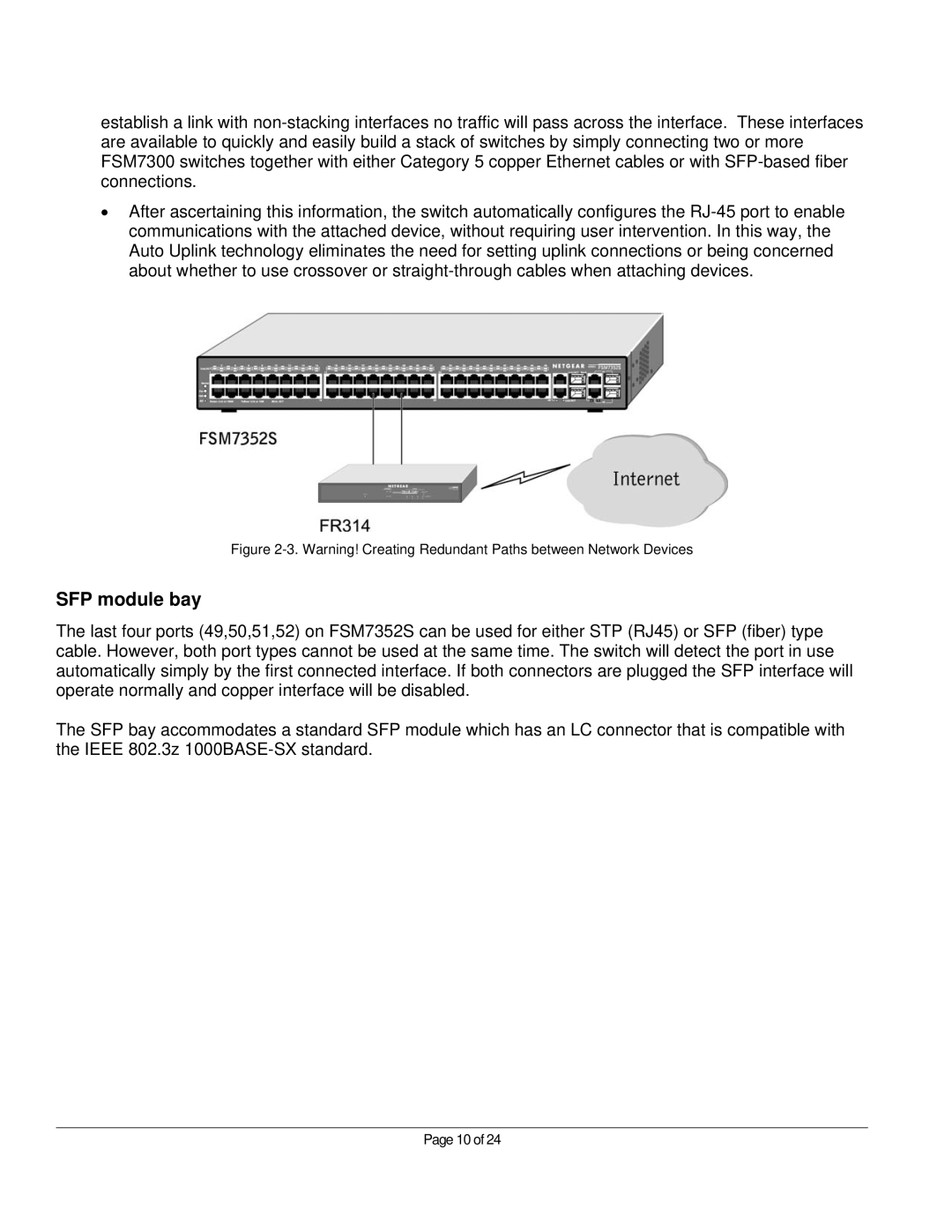 NETGEAR FSM7352S manual SFP module bay 