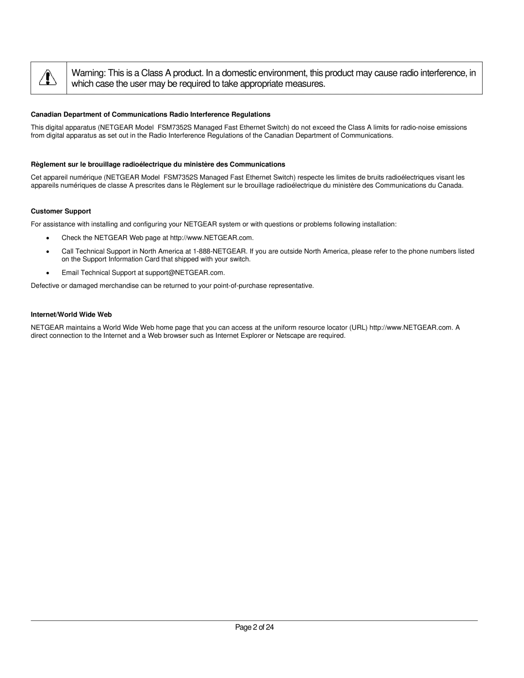 NETGEAR FSM7352S manual Internet/World Wide Web 