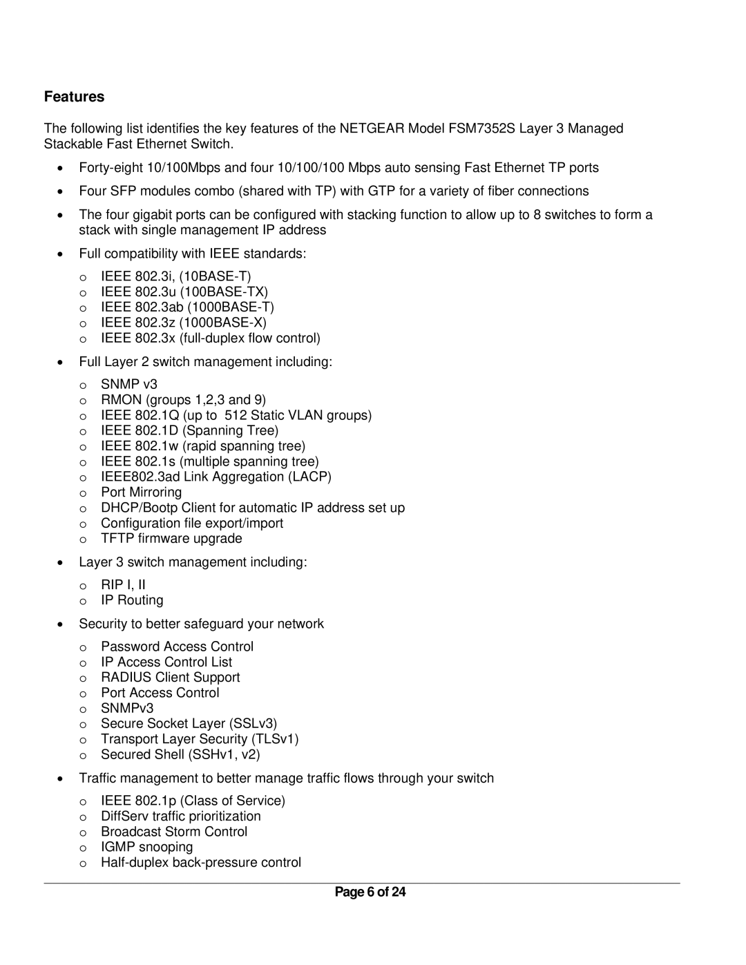 NETGEAR FSM7352S manual Features 