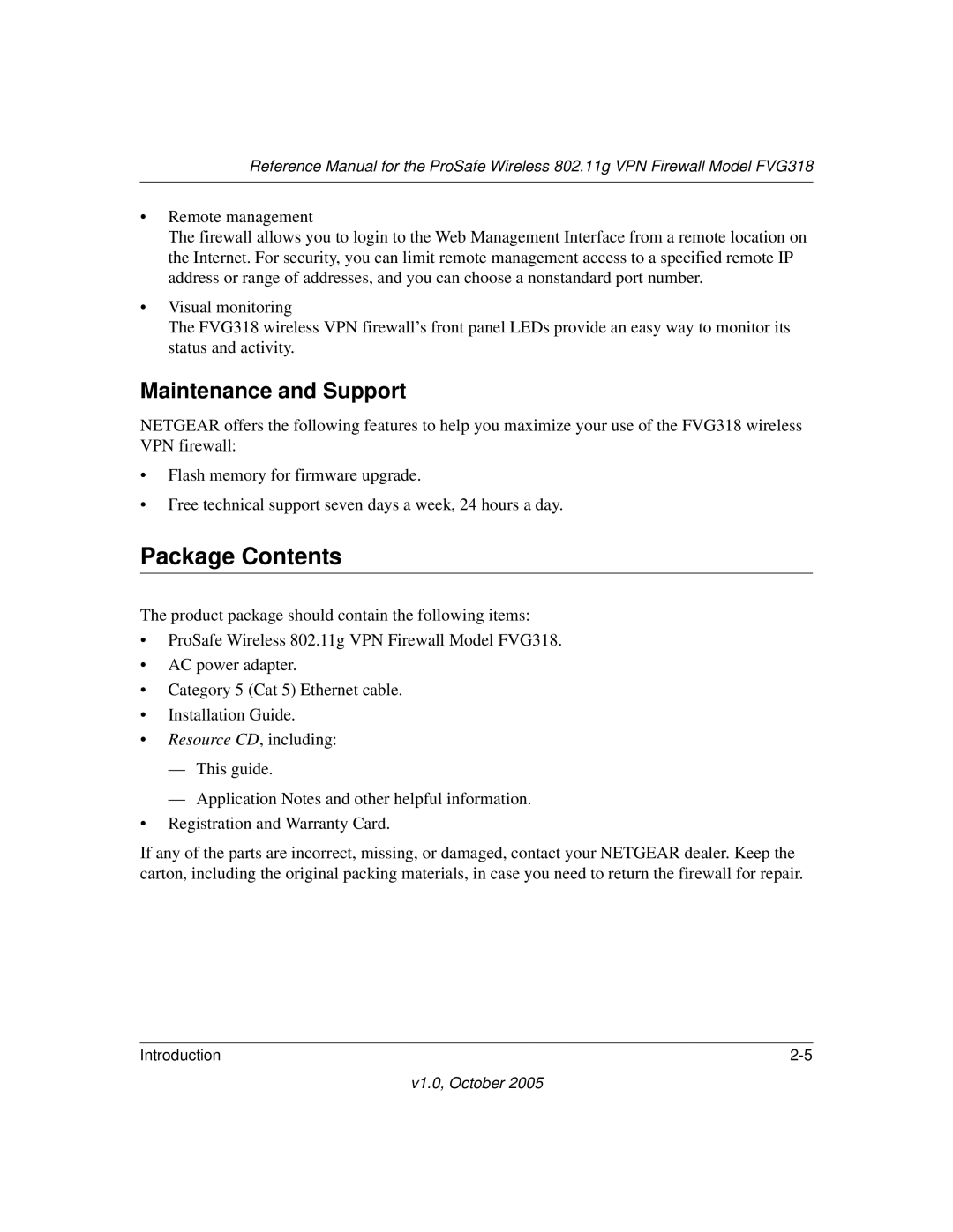 NETGEAR FVG318 manual Package Contents 