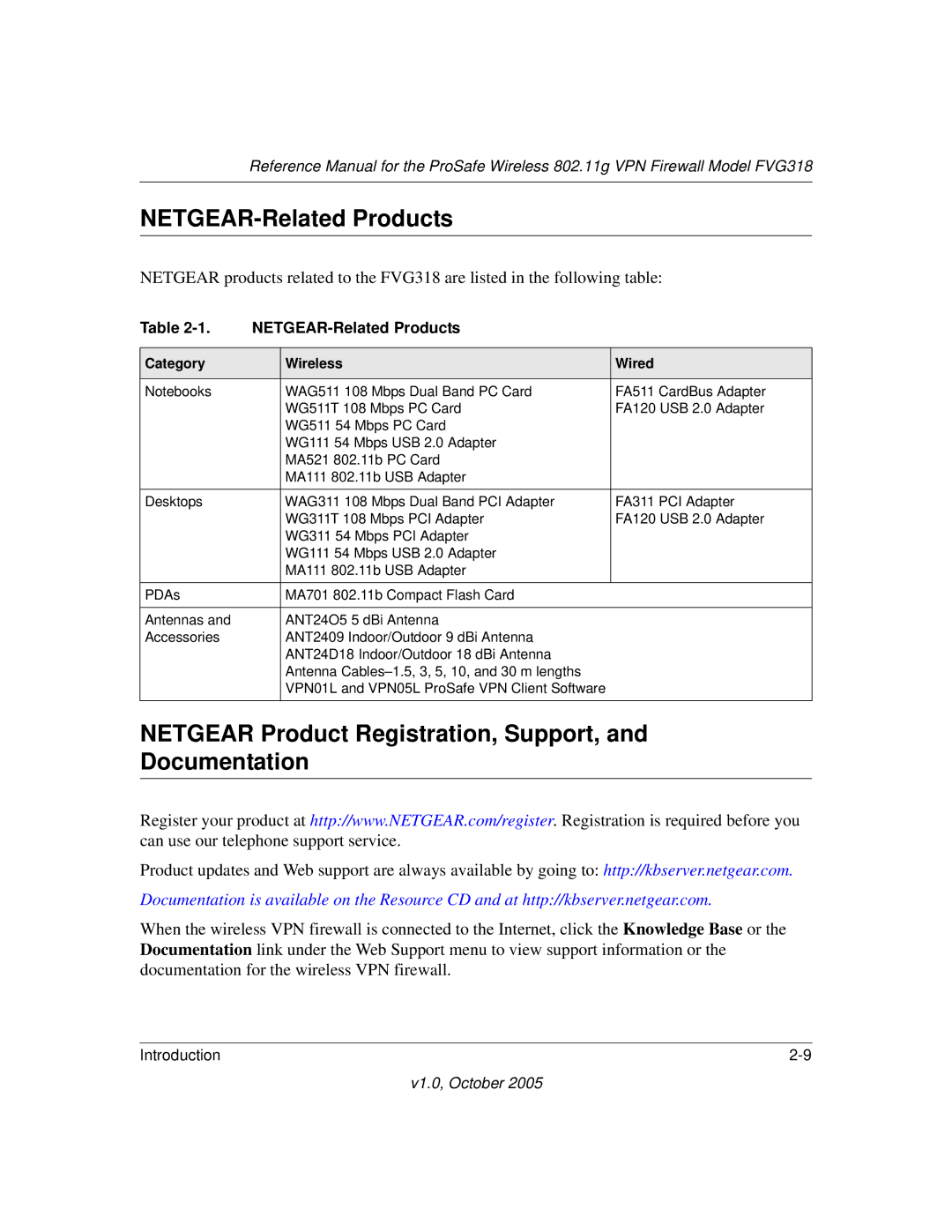 NETGEAR FVG318 manual NETGEAR-Related Products, Netgear Product Registration, Support, and Documentation 