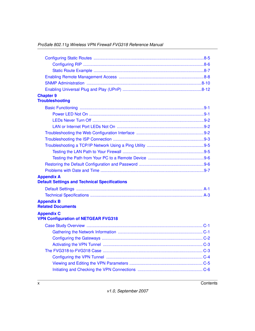 NETGEAR FVG318NA manual Appendix a Default Settings and Technical Specifications 