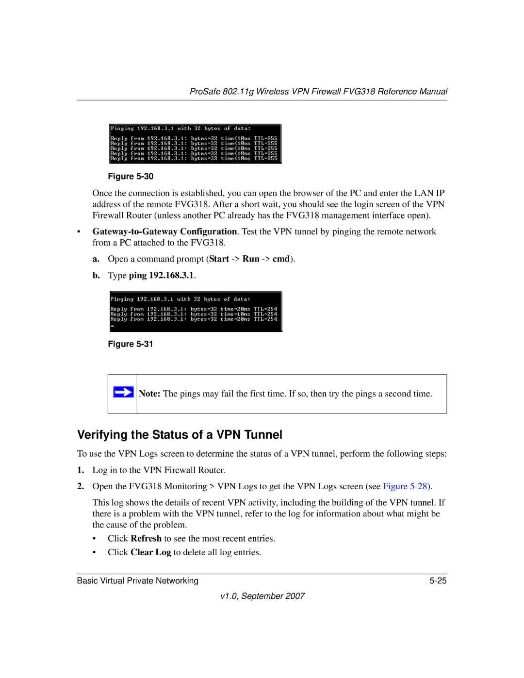 NETGEAR FVG318NA manual Verifying the Status of a VPN Tunnel 