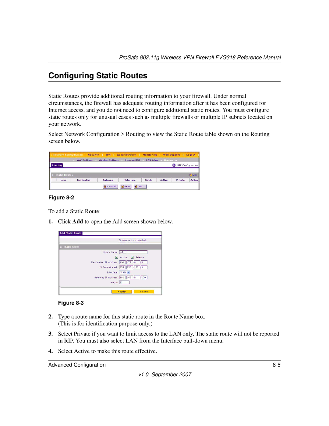 NETGEAR FVG318NA manual Configuring Static Routes 