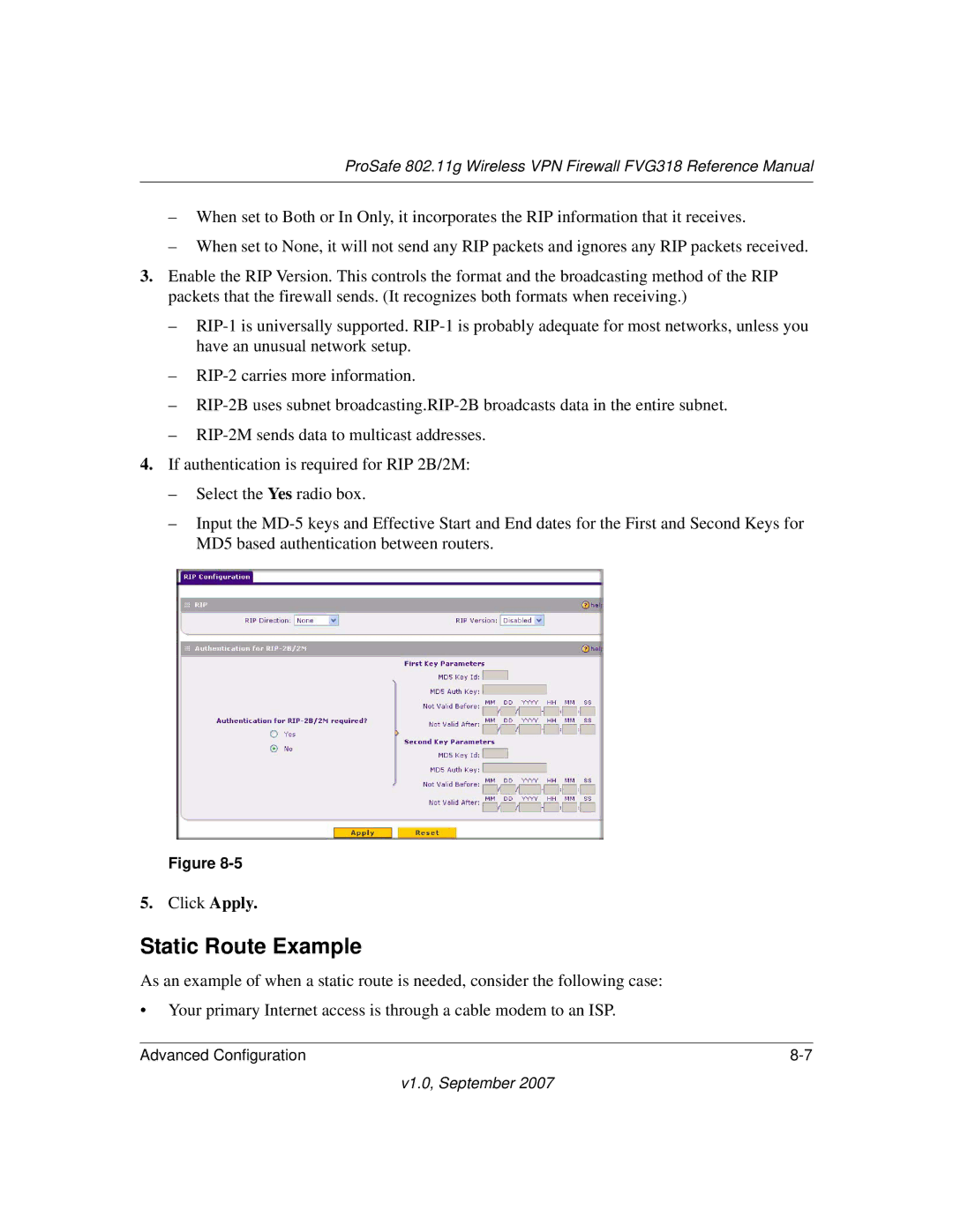 NETGEAR FVG318NA manual Static Route Example 