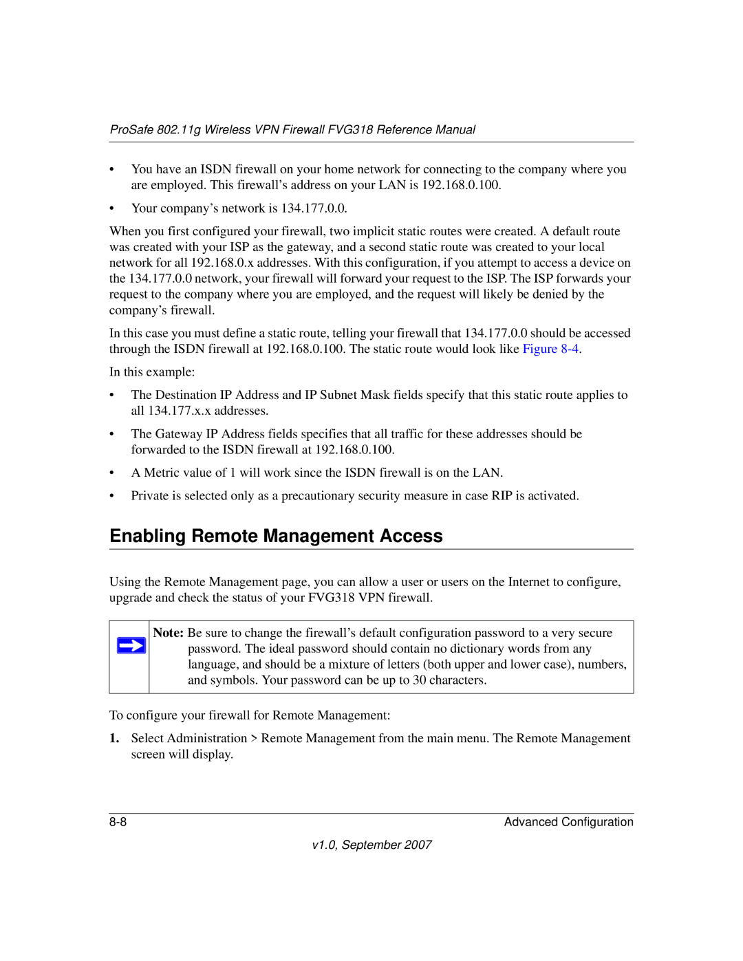 NETGEAR FVG318NA manual Enabling Remote Management Access 