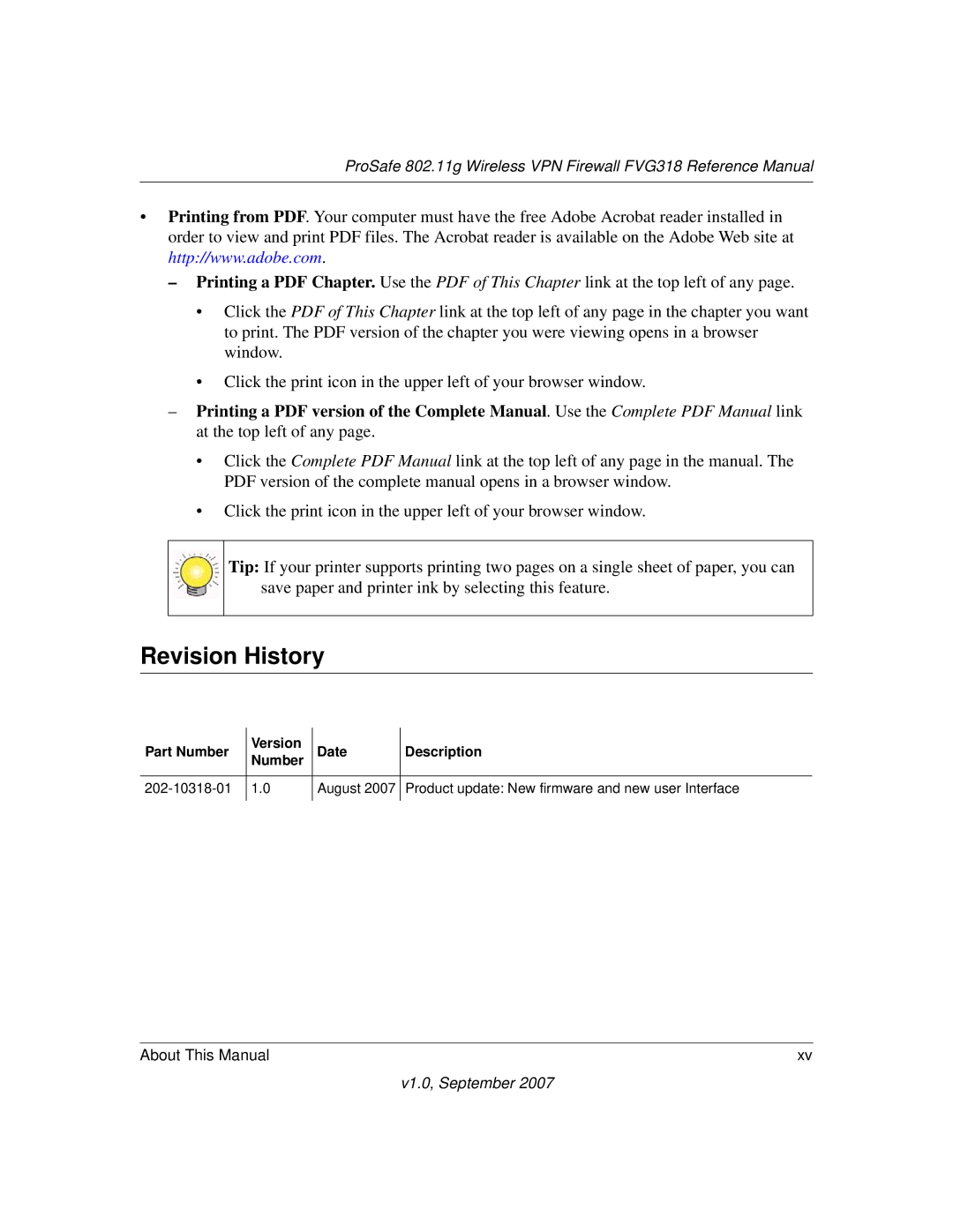 NETGEAR FVG318NA manual Revision History 