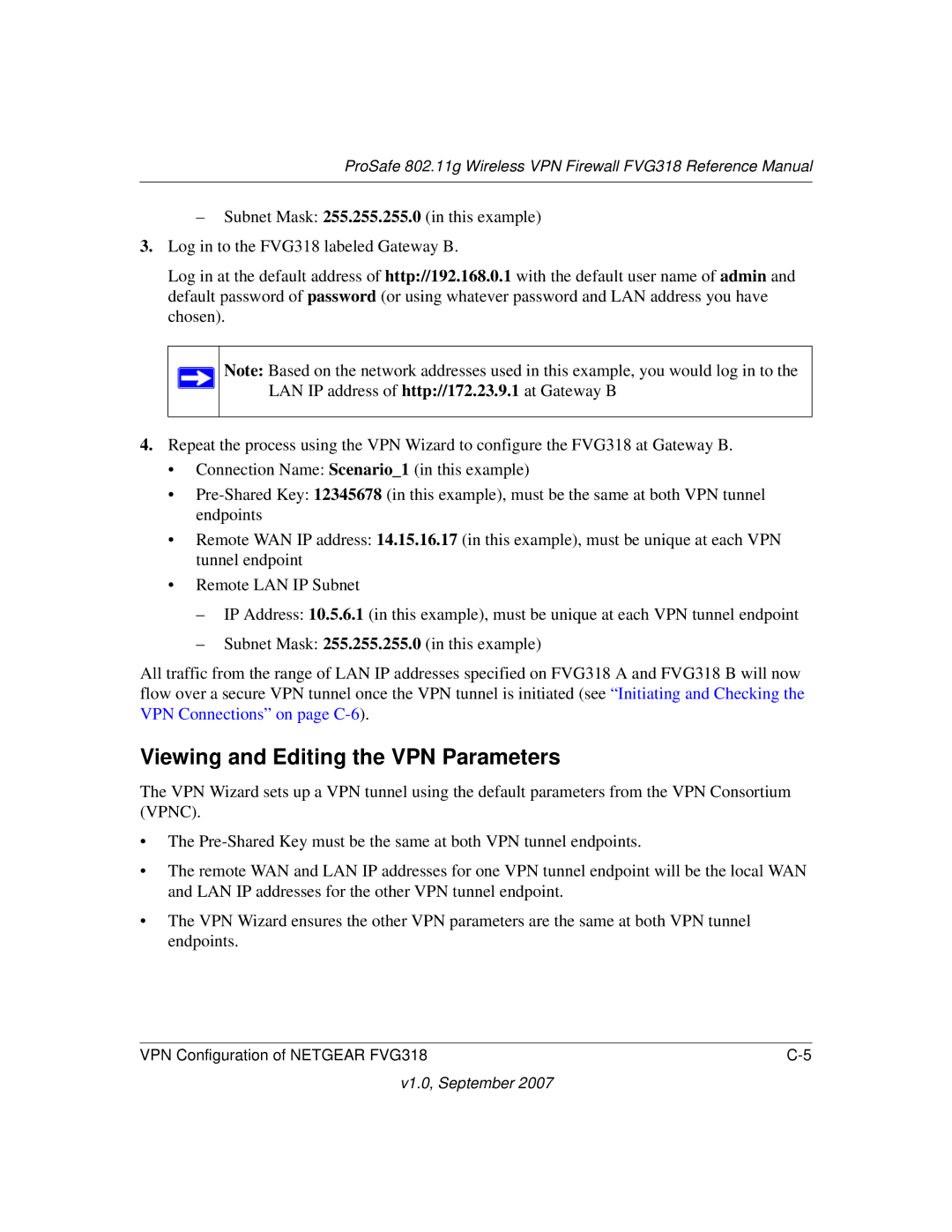 NETGEAR FVG318NA manual Viewing and Editing the VPN Parameters 