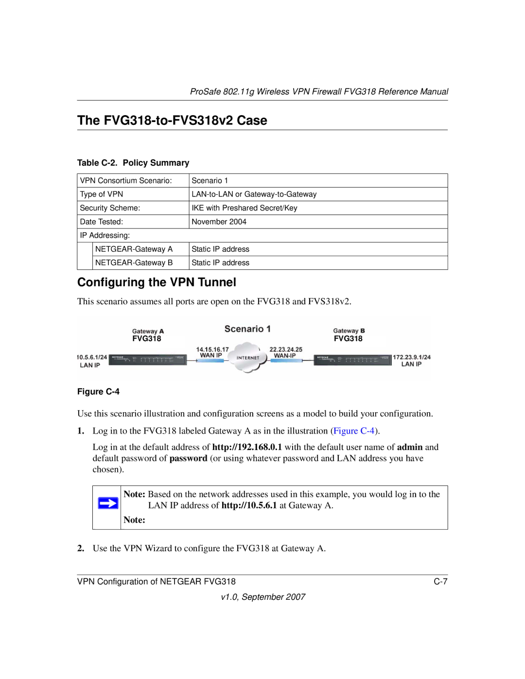 NETGEAR FVG318NA manual FVG318-to-FVS318v2 Case, Table C-2. Policy Summary 