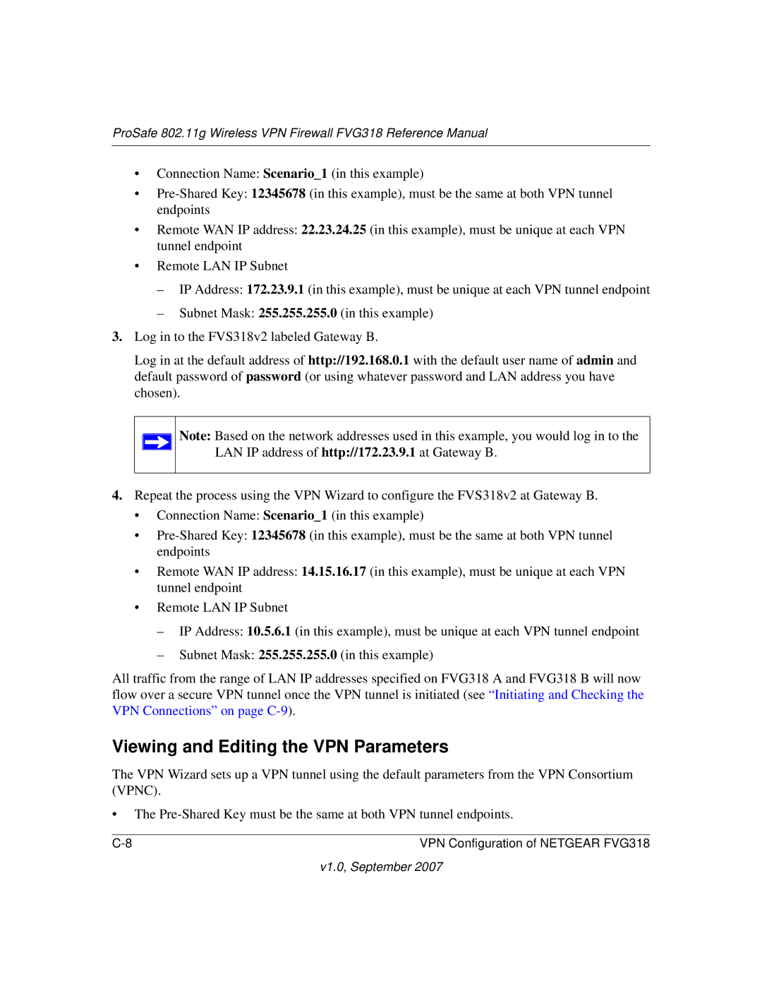 NETGEAR FVG318NA manual Viewing and Editing the VPN Parameters 