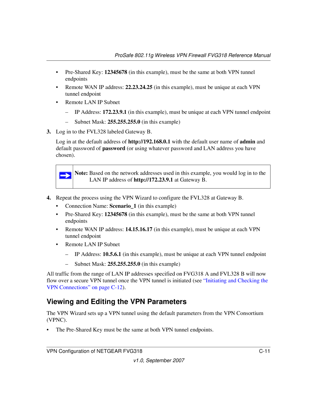 NETGEAR FVG318NA manual Viewing and Editing the VPN Parameters 