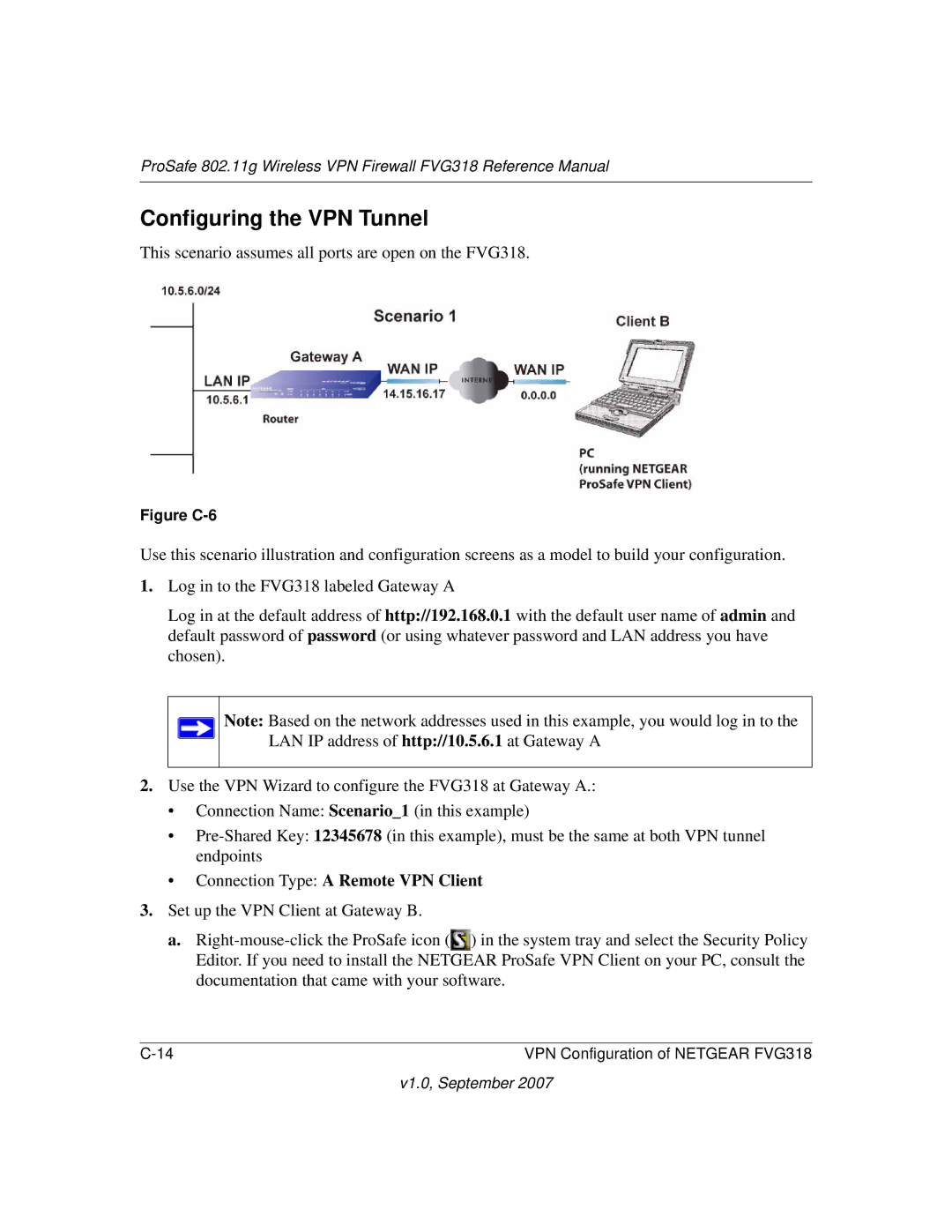 NETGEAR FVG318NA manual Connection Type a Remote VPN Client 