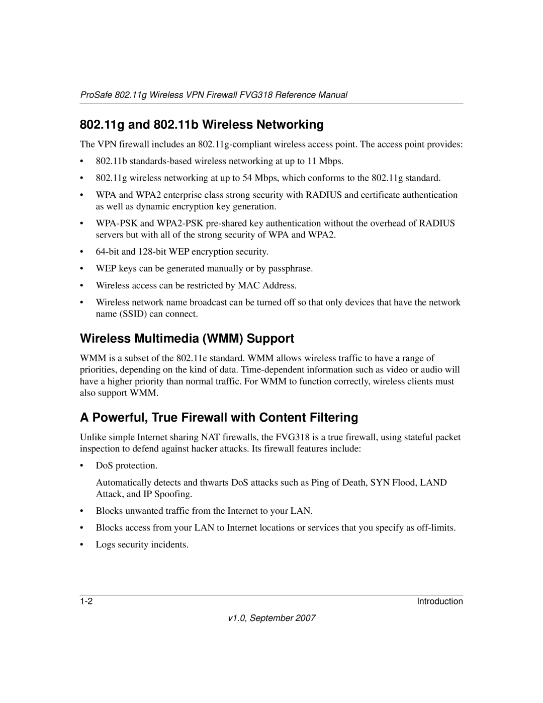 NETGEAR FVG318NA manual 802.11g and 802.11b Wireless Networking, Wireless Multimedia WMM Support 