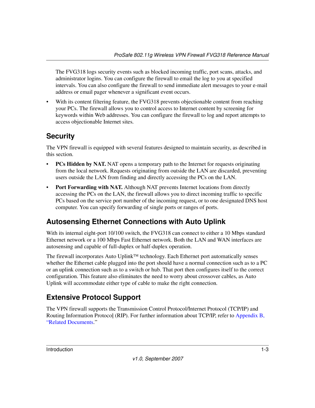 NETGEAR FVG318NA manual Security, Autosensing Ethernet Connections with Auto Uplink, Extensive Protocol Support 