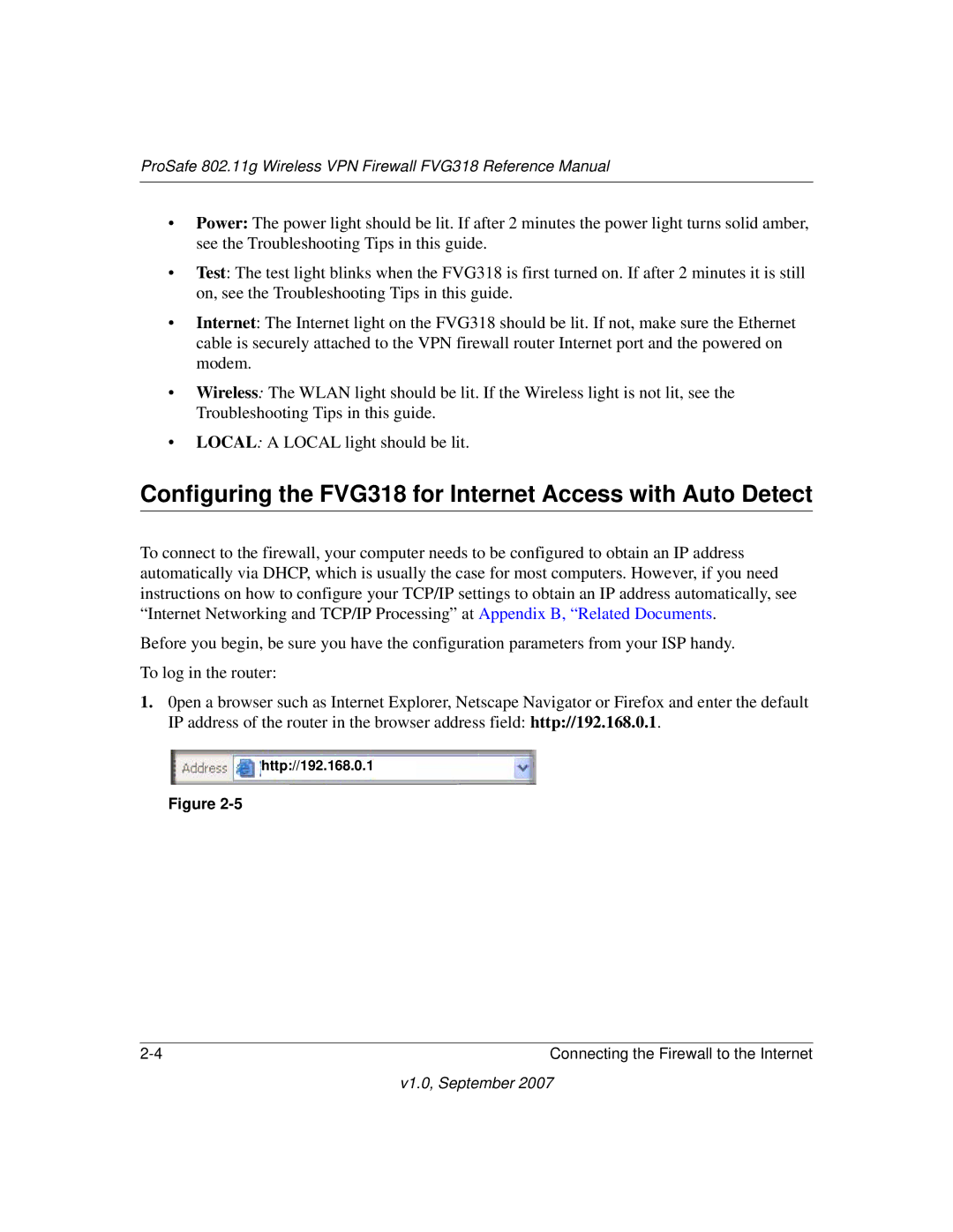 NETGEAR FVG318NA manual Configuring the FVG318 for Internet Access with Auto Detect, Http//192.168.0.1 