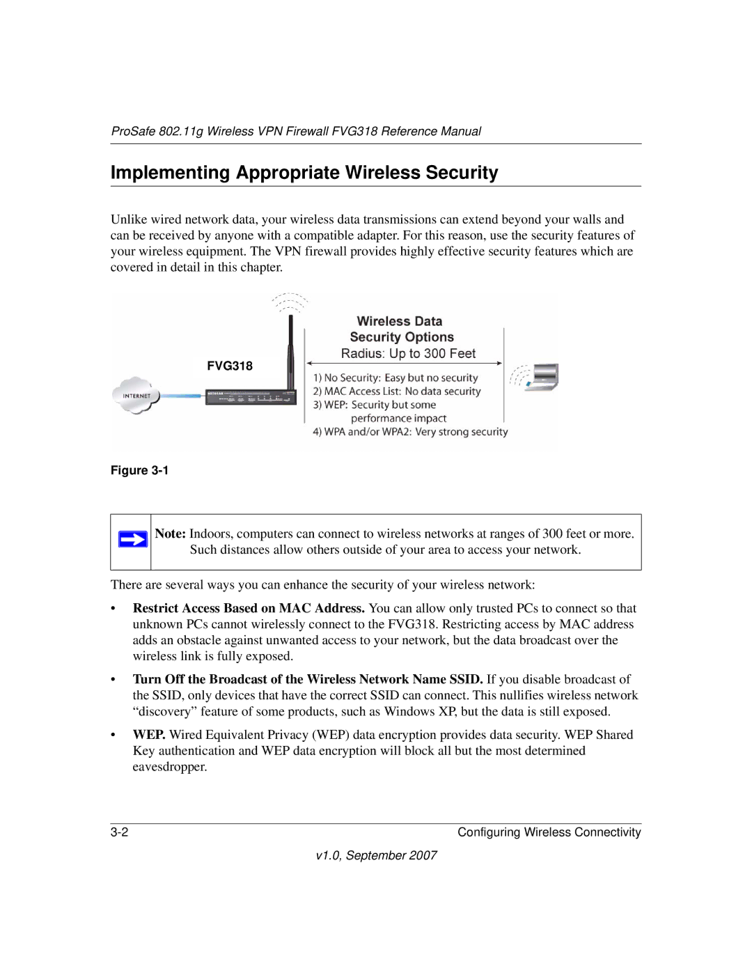 NETGEAR FVG318NA manual Implementing Appropriate Wireless Security 