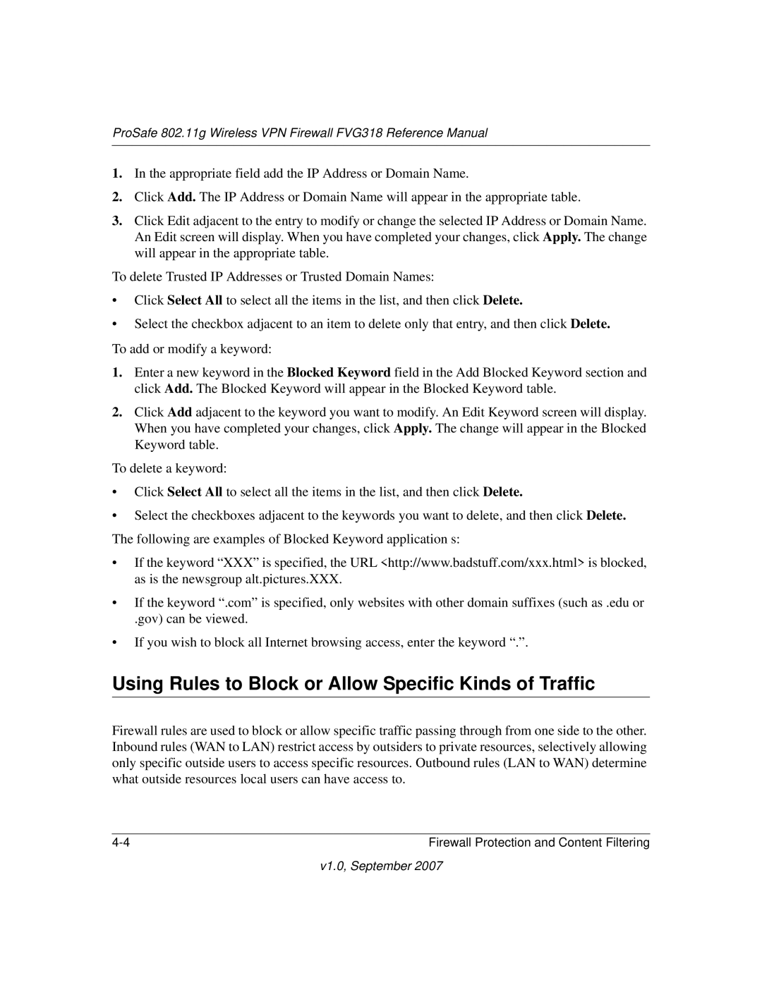 NETGEAR FVG318NA manual Using Rules to Block or Allow Specific Kinds of Traffic 