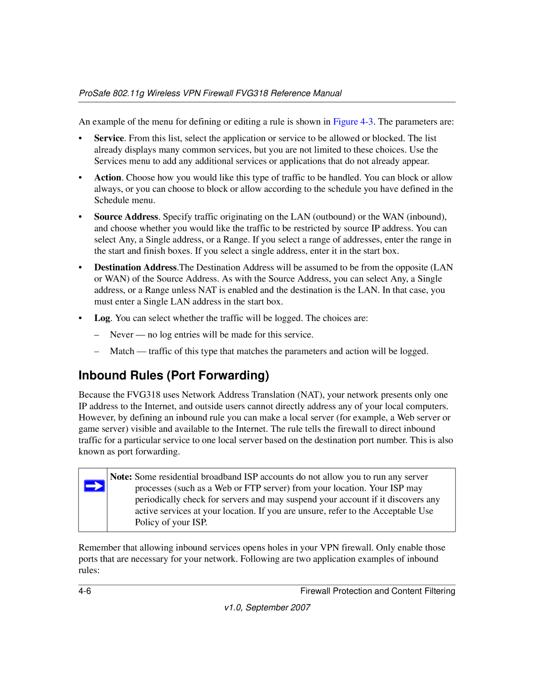 NETGEAR FVG318NA manual Inbound Rules Port Forwarding 