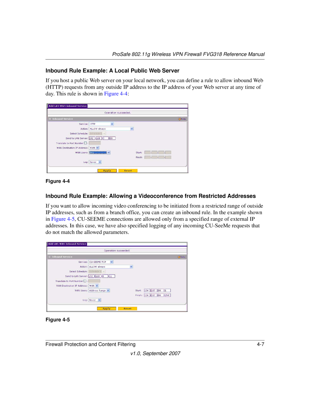 NETGEAR FVG318NA manual Inbound Rule Example a Local Public Web Server 