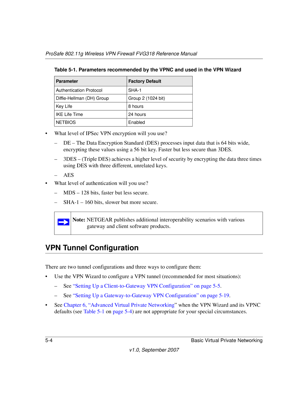 NETGEAR FVG318NA manual VPN Tunnel Configuration, Aes 