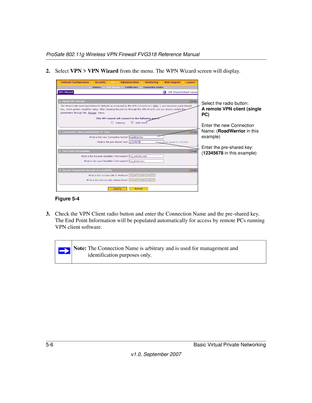 NETGEAR FVG318NA manual Remote VPN client single 