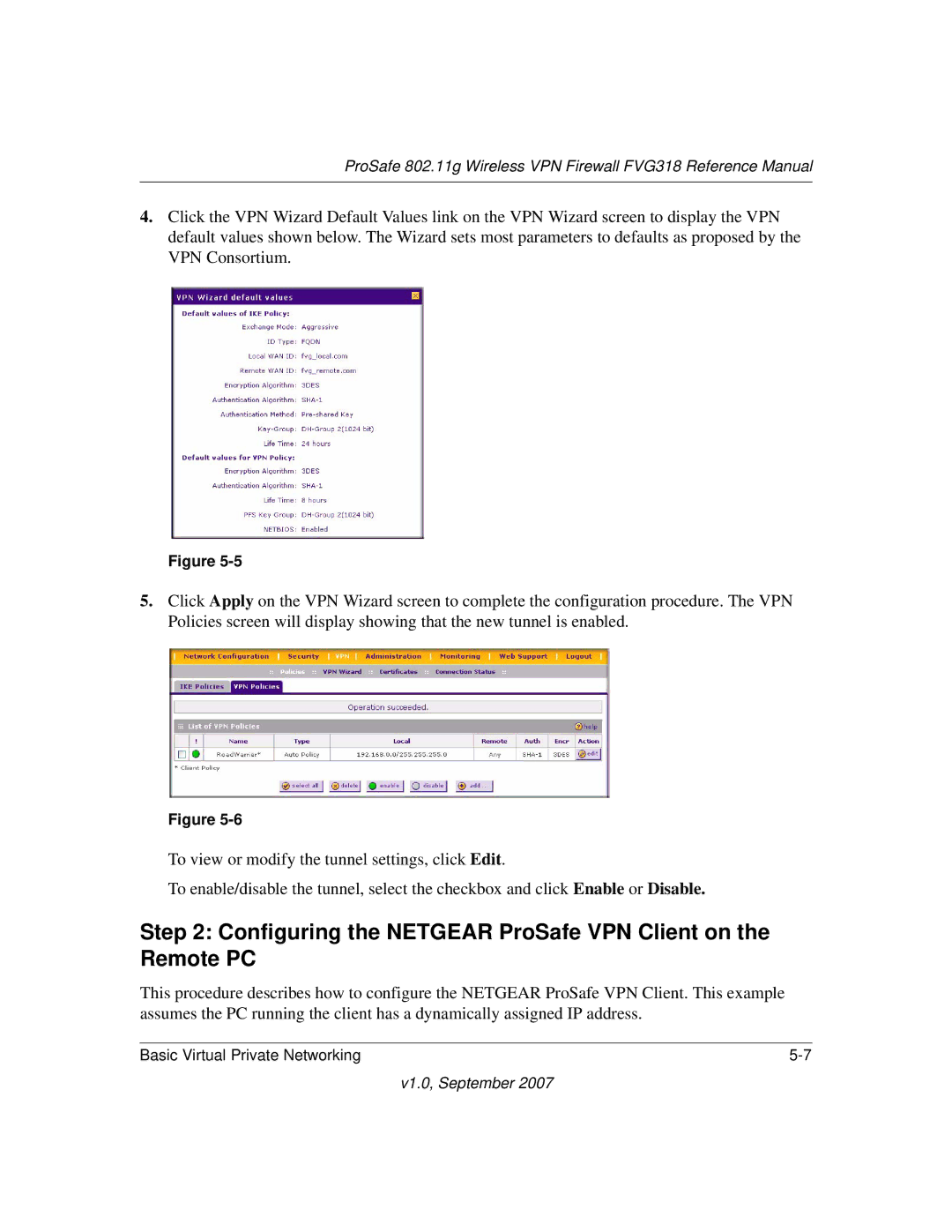 NETGEAR FVG318NA manual Configuring the Netgear ProSafe VPN Client on the Remote PC 