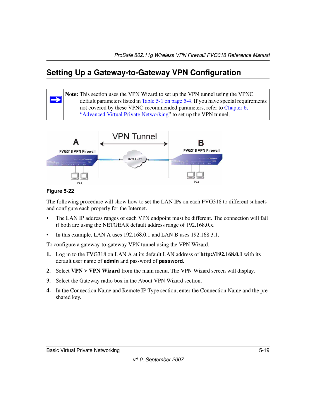 NETGEAR FVG318NA manual Setting Up a Gateway-to-Gateway VPN Configuration 