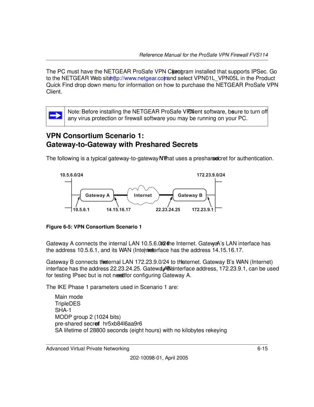 NETGEAR fvs114 manual VPN Consortium Scenario 