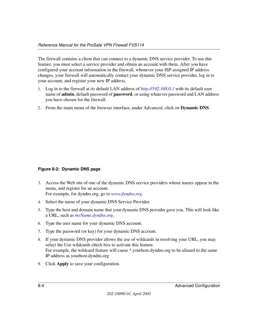 NETGEAR fvs114 manual Dynamic DNS 