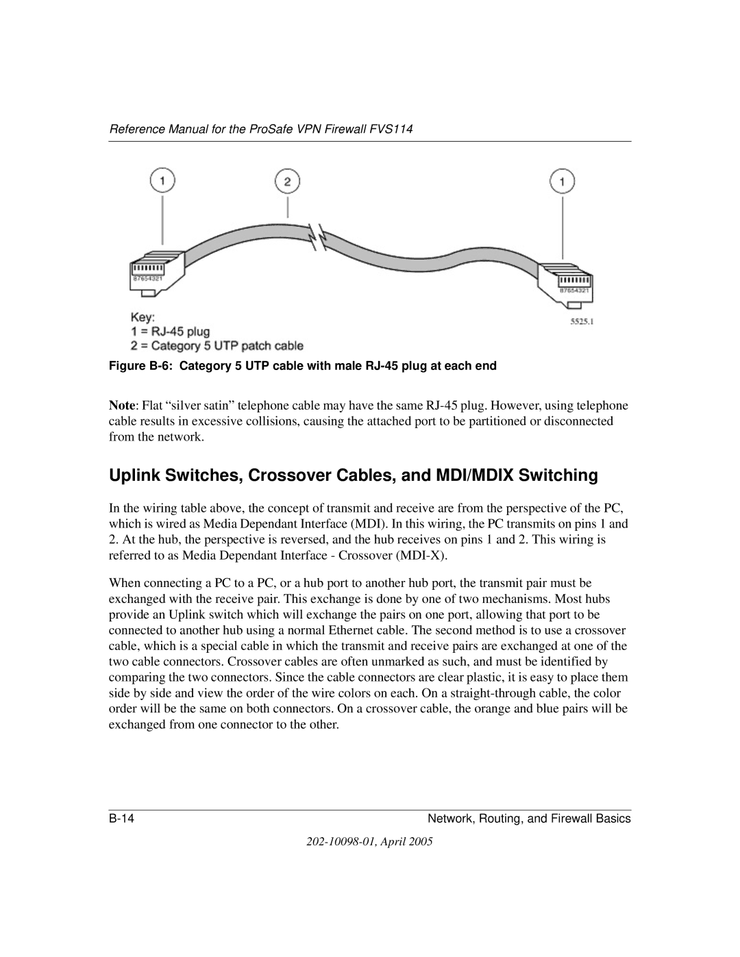 NETGEAR fvs114 manual Uplink Switches, Crossover Cables, and MDI/MDIX Switching 