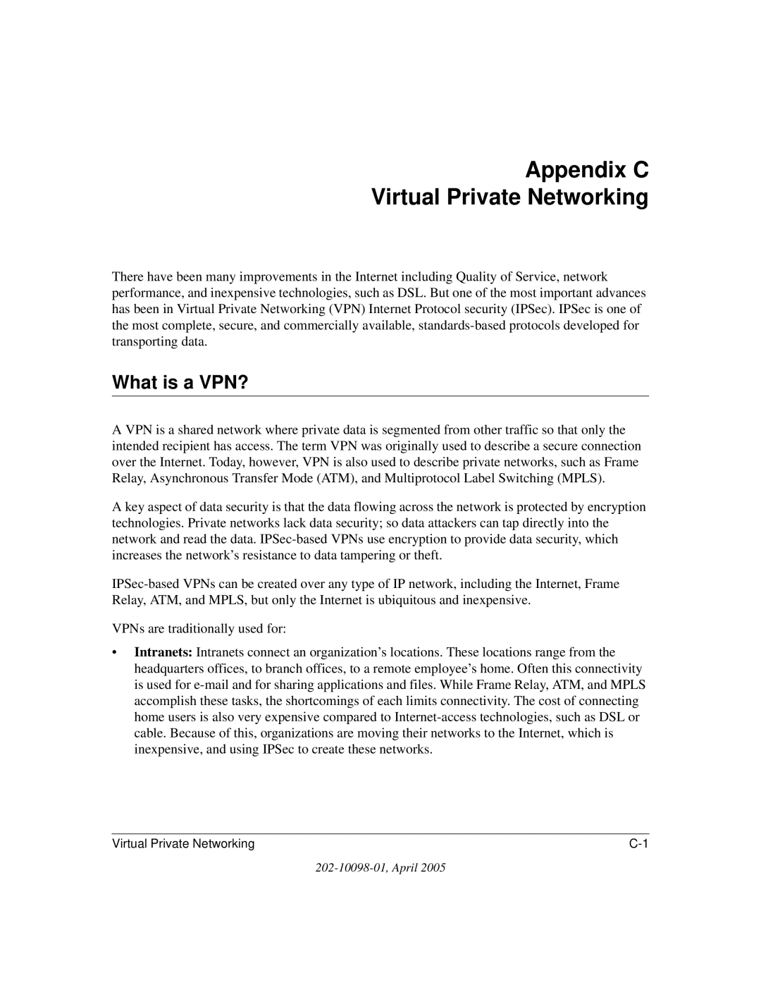 NETGEAR fvs114 manual Appendix C Virtual Private Networking, What is a VPN? 