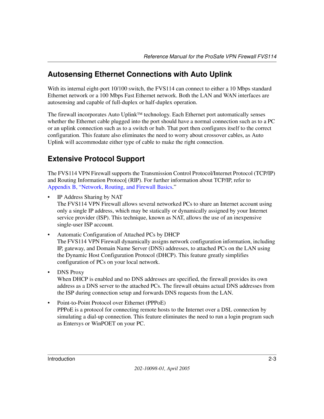 NETGEAR fvs114 manual Autosensing Ethernet Connections with Auto Uplink, Extensive Protocol Support 