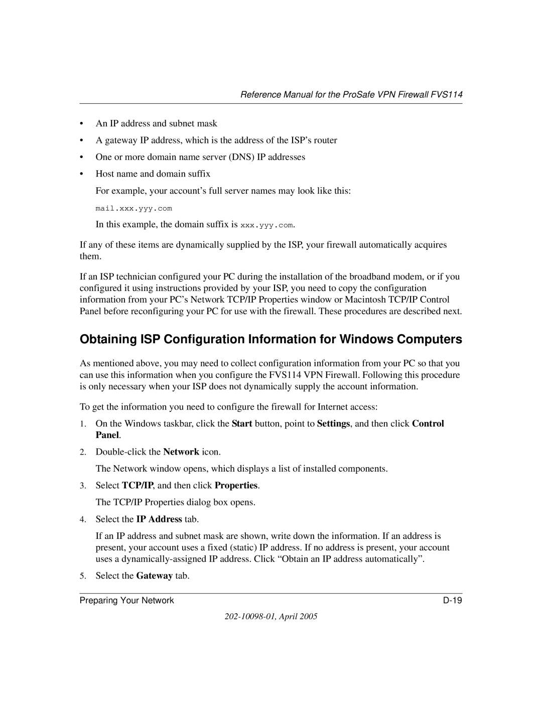 NETGEAR fvs114 manual Select the IP Address tab, Select the Gateway tab 