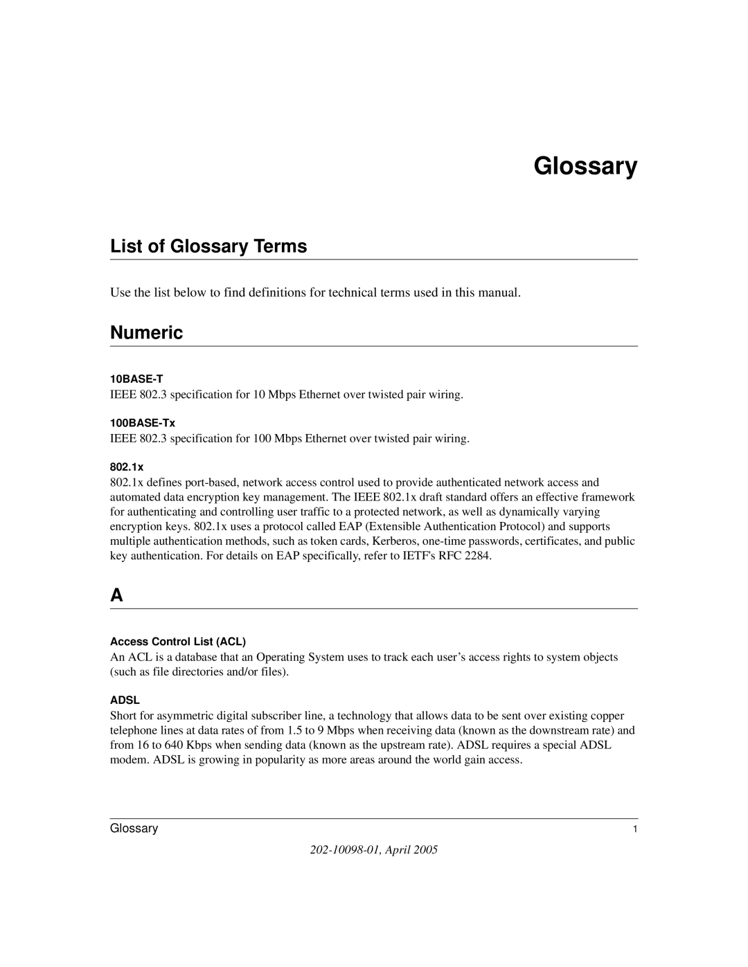 NETGEAR fvs114 manual List of Glossary Terms, Numeric 