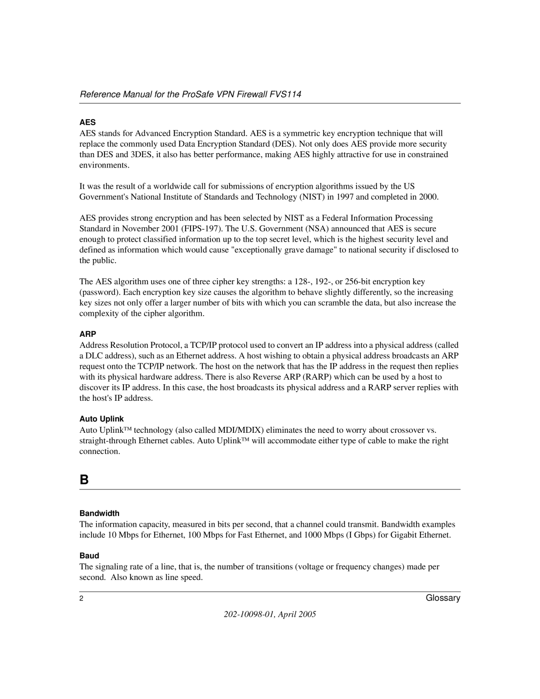 NETGEAR fvs114 manual Aes 