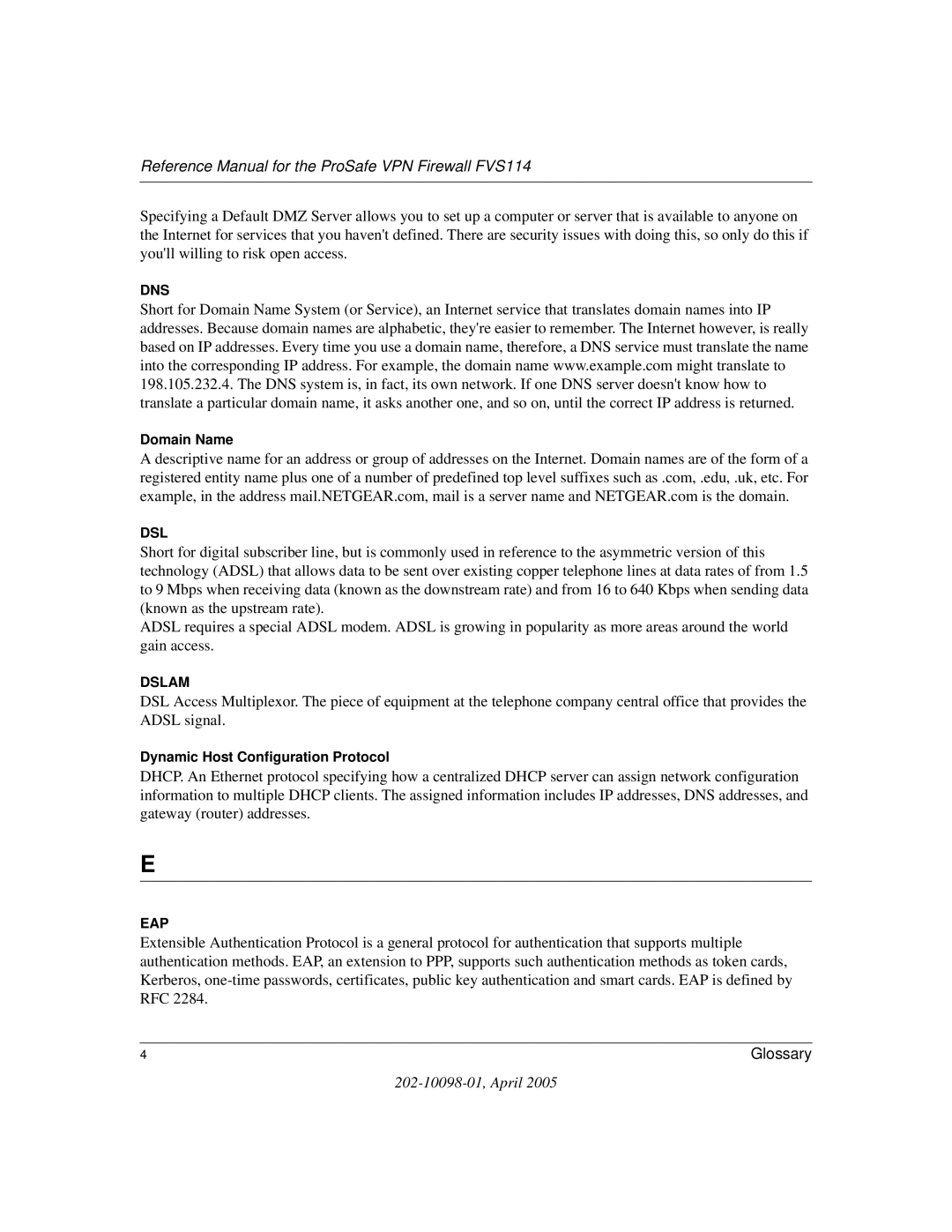 NETGEAR fvs114 manual Dns 