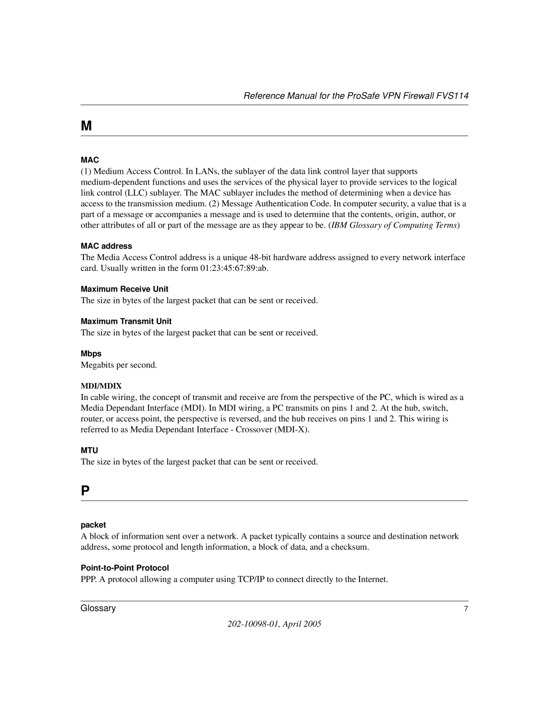 NETGEAR fvs114 manual Megabits per second 