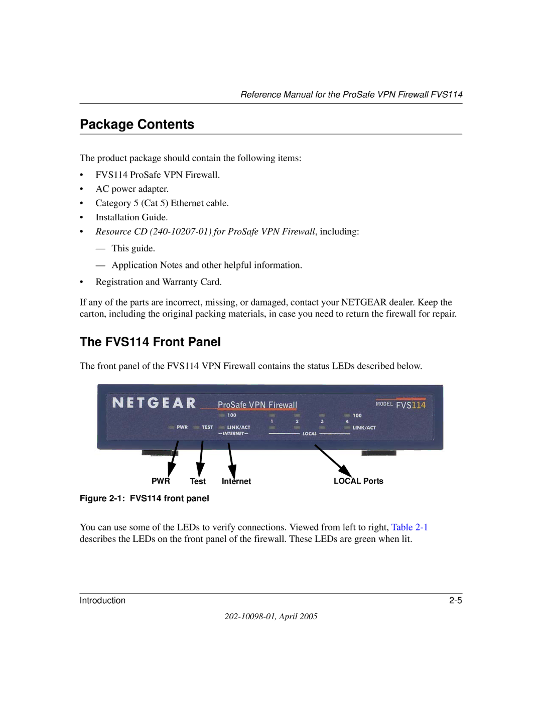 NETGEAR fvs114 manual Package Contents 