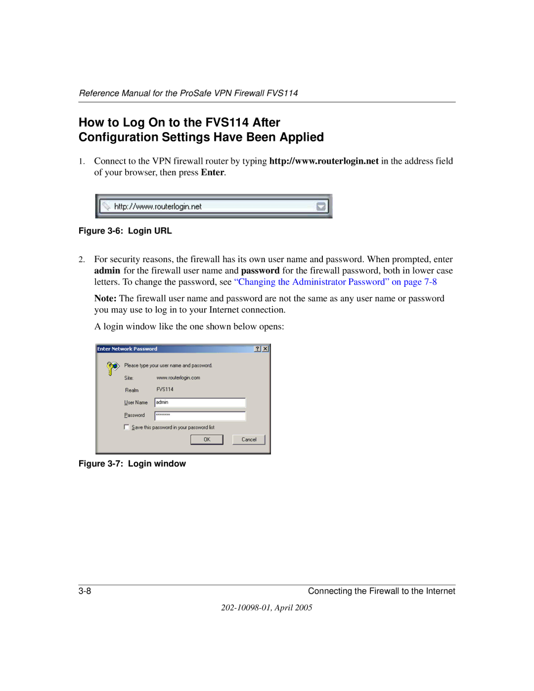 NETGEAR fvs114 manual Login URL 