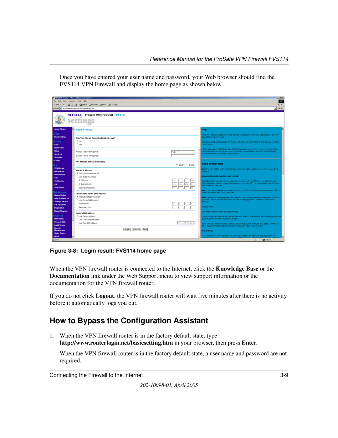 NETGEAR fvs114 manual How to Bypass the Configuration Assistant, Login result FVS114 home 